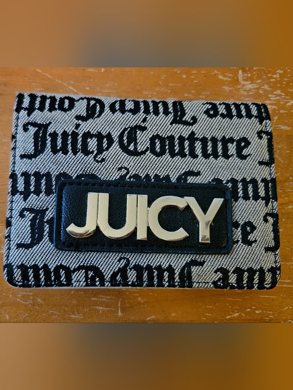 Juicy Couture Black & White Logo Card Holder with JUICY Plaque